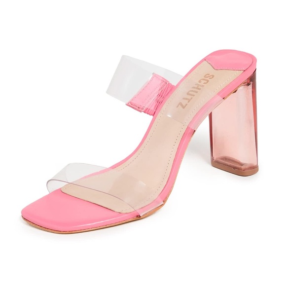 SCHUTZ Shoes - SCHUTZ Ariella Acrylic Heels Pink Clear-Strap Block Heel Sandals Size 8
